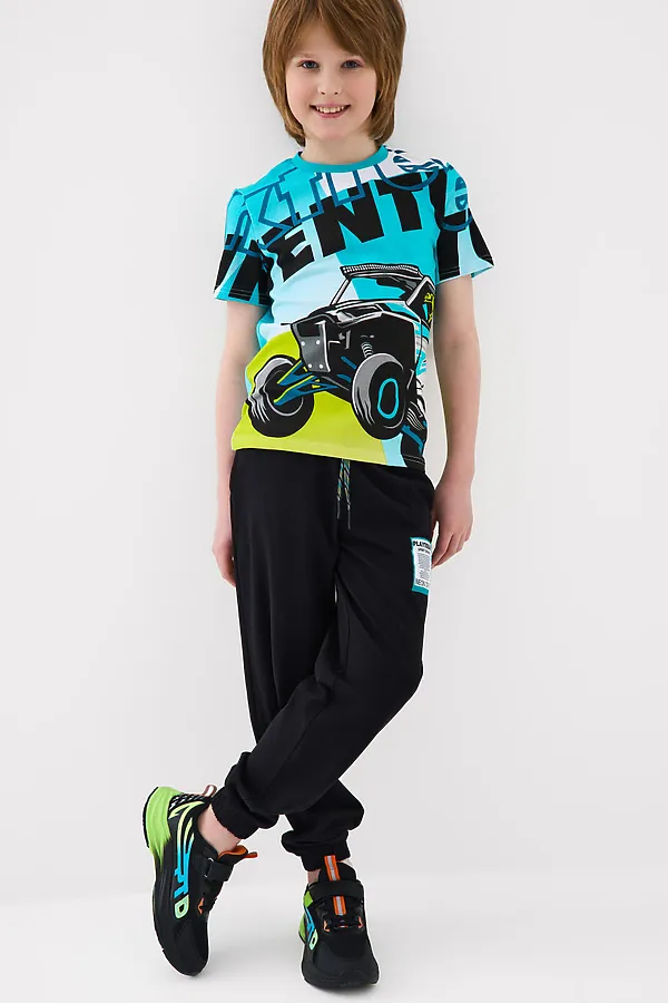 Комплект трикотажный для мальчиков: фуфайка (футболка), брюки PLAYTODAY, белый,черный - фото 2