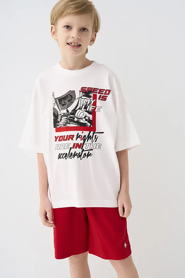 Комплект трикотажный для мальчиков: фуфайка (футболка), шорты PLAYTODAY, белый,красный - фото 2