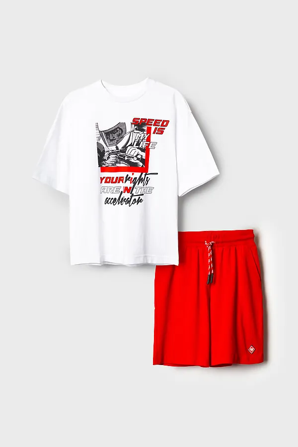 Комплект трикотажный для мальчиков: фуфайка (футболка), шорты PLAYTODAY, белый,красный - фото 2