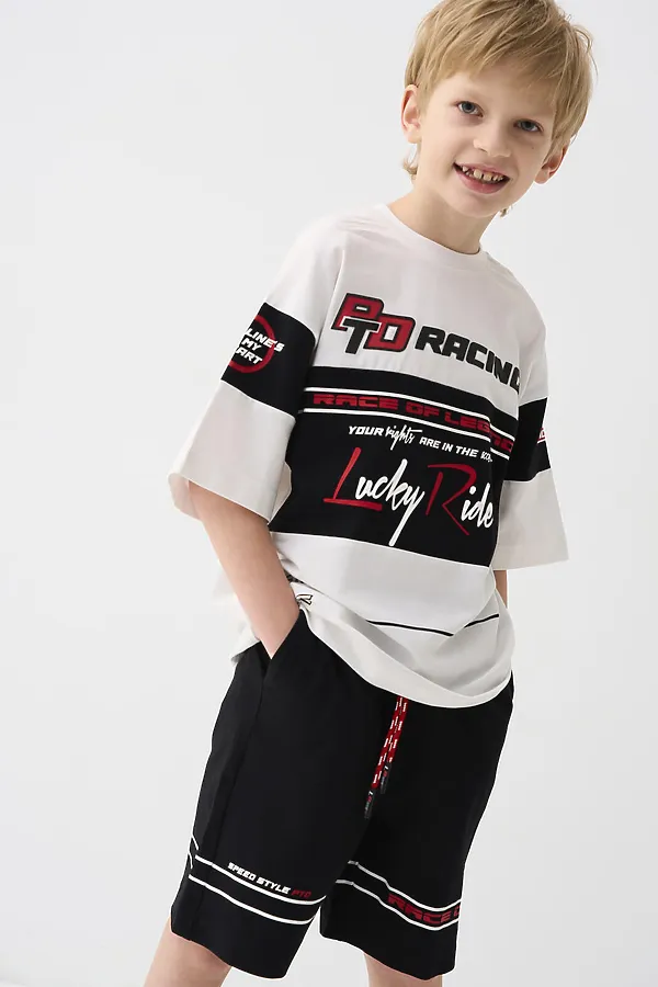 Комплект трикотажный для мальчиков: фуфайка (футболка), шорты PLAYTODAY, черный,белый - фото 2