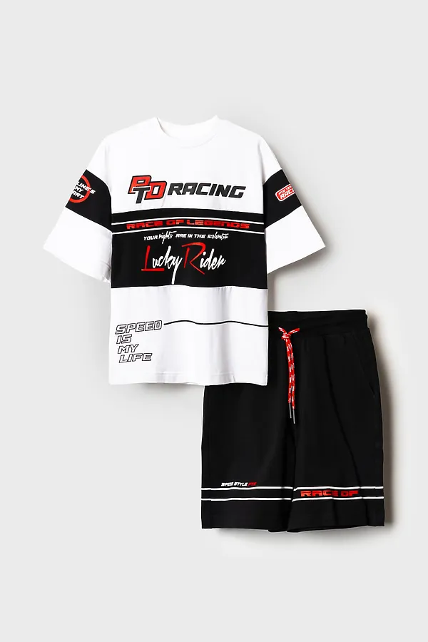 Комплект трикотажный для мальчиков: фуфайка (футболка), шорты PLAYTODAY, черный,белый - фото 2