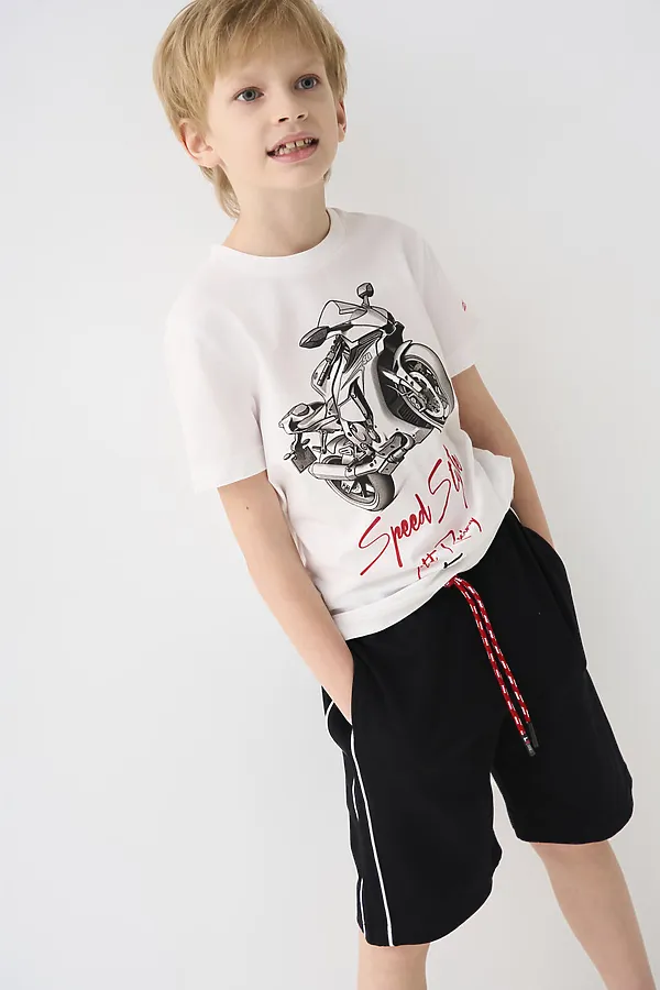 Комплект трикотажный для мальчиков: фуфайка (футболка), шорты PLAYTODAY, белый,черный - фото 2