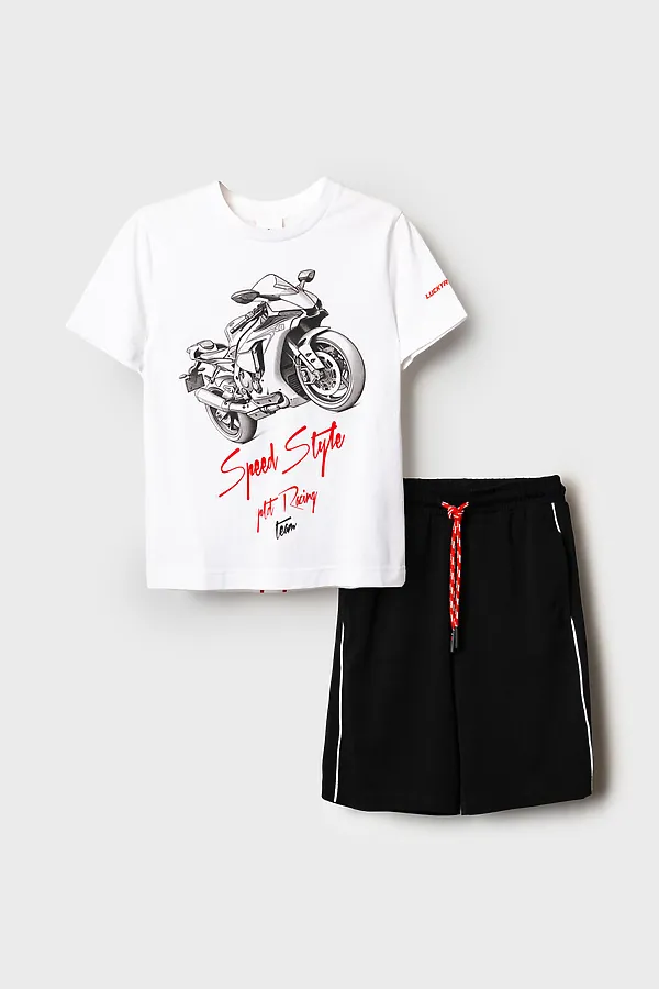 Комплект трикотажный для мальчиков: фуфайка (футболка), шорты PLAYTODAY, белый,черный - фото 2