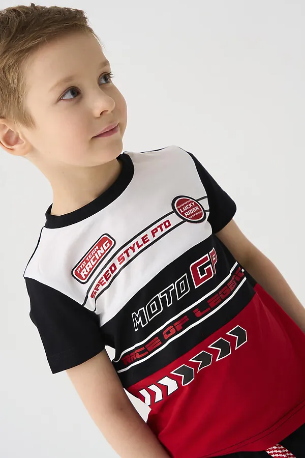 Комплект трикотажный для мальчиков: фуфайка (футболка), брюки PLAYTODAY, черный,белый,красный - фото 2