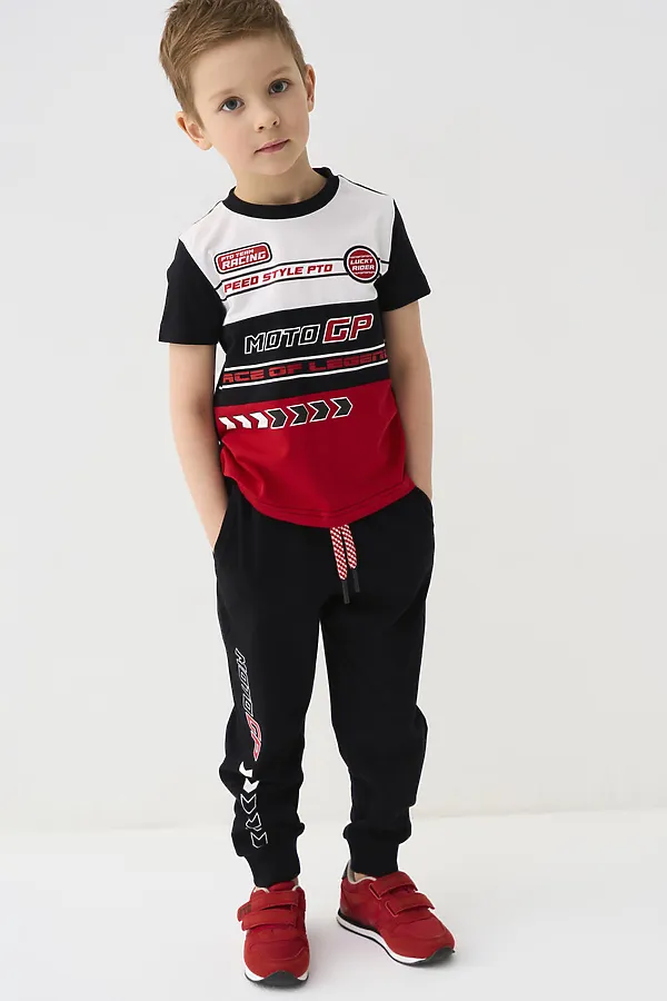 Комплект трикотажный для мальчиков: фуфайка (футболка), брюки PLAYTODAY, черный,белый,красный - фото 2