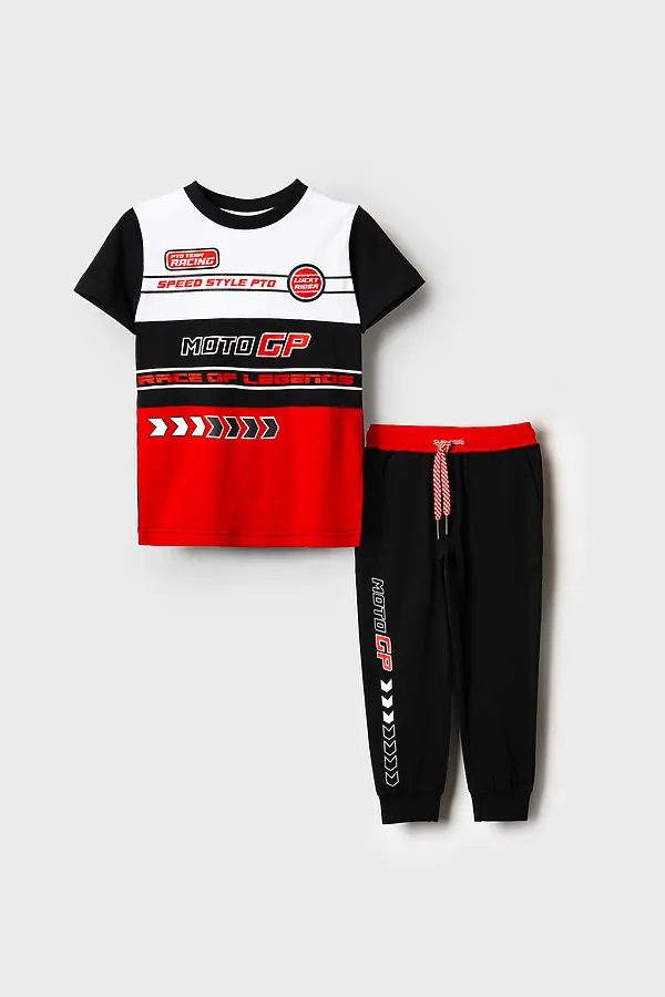 Комплект трикотажный для мальчиков: фуфайка (футболка), брюки PLAYTODAY, черный,белый,красный - фото 2