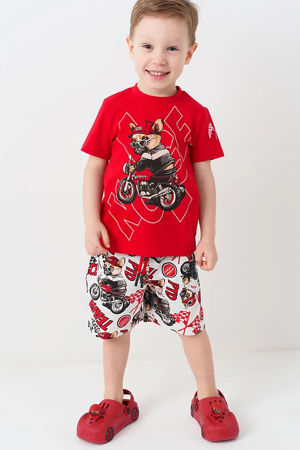 Комплект трикотажный для мальчиков: фуфайка (футболка), шорты PLAYTODAY, красный,белый,черный - фото 2