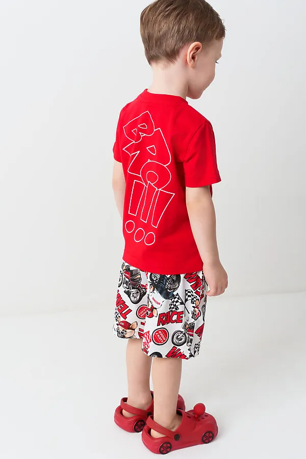 Комплект трикотажный для мальчиков: фуфайка (футболка), шорты PLAYTODAY, красный,белый,черный - фото 2
