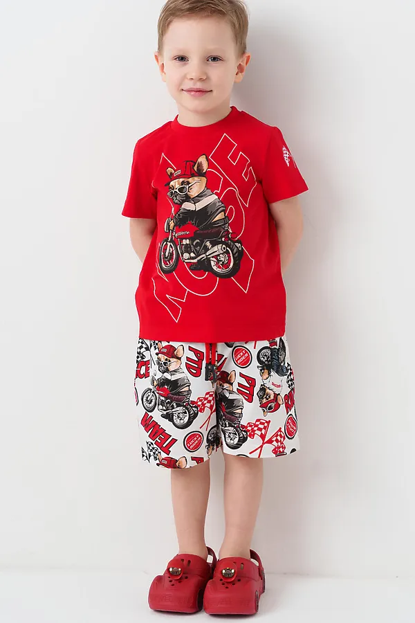 Комплект трикотажный для мальчиков: фуфайка (футболка), шорты PLAYTODAY, красный,белый,черный - фото 2