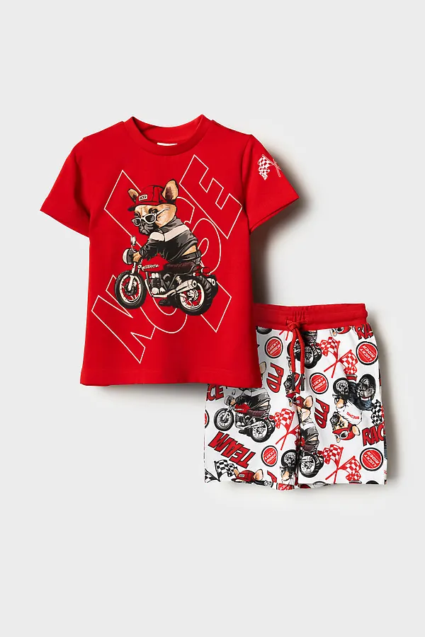 Комплект трикотажный для мальчиков: фуфайка (футболка), шорты PLAYTODAY, красный,белый,черный - фото 2