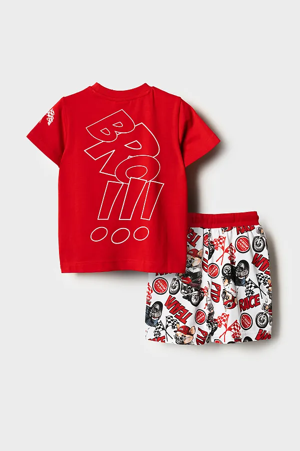 Комплект трикотажный для мальчиков: фуфайка (футболка), шорты PLAYTODAY, красный,белый,черный - фото 2