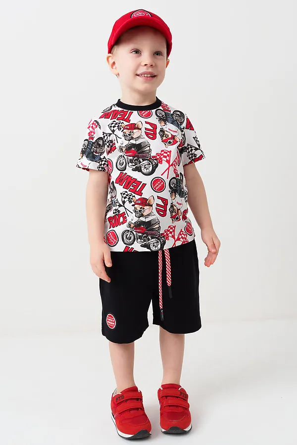 Комплект трикотажный для мальчиков: фуфайка (футболка), шорты PLAYTODAY, черный,белый,красный - фото 2