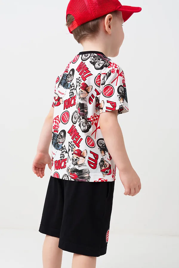 Комплект трикотажный для мальчиков: фуфайка (футболка), шорты PLAYTODAY, черный,белый,красный - фото 2