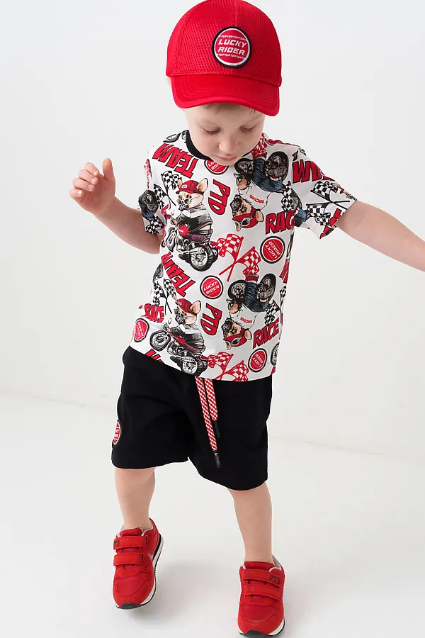 Комплект трикотажный для мальчиков: фуфайка (футболка), шорты PLAYTODAY, черный,белый,красный - фото 2