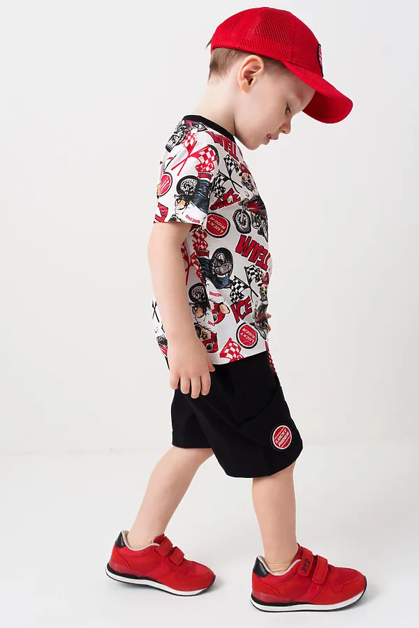 Комплект трикотажный для мальчиков: фуфайка (футболка), шорты PLAYTODAY, черный,белый,красный - фото 2