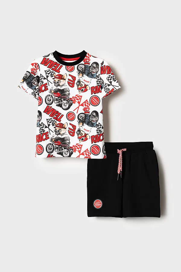 Комплект трикотажный для мальчиков: фуфайка (футболка), шорты PLAYTODAY, черный,белый,красный - фото 2