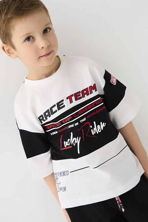 Комплект трикотажный для мальчиков: фуфайка (футболка), шорты PLAYTODAY, черный,белый - фото 2