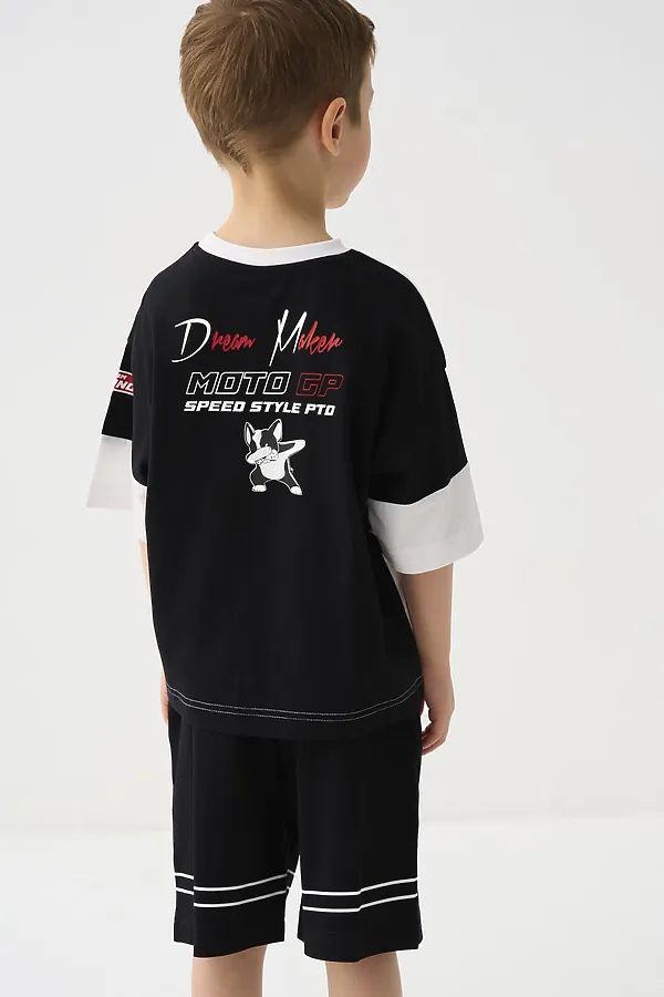 Комплект трикотажный для мальчиков: фуфайка (футболка), шорты PLAYTODAY, черный,белый - фото 2