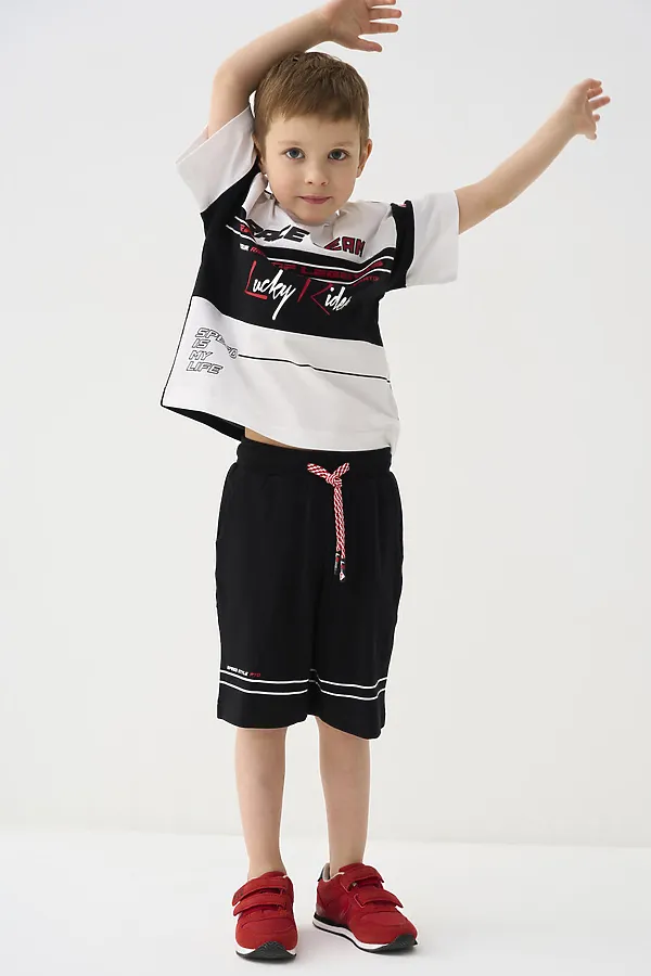 Комплект трикотажный для мальчиков: фуфайка (футболка), шорты PLAYTODAY, черный,белый - фото 2