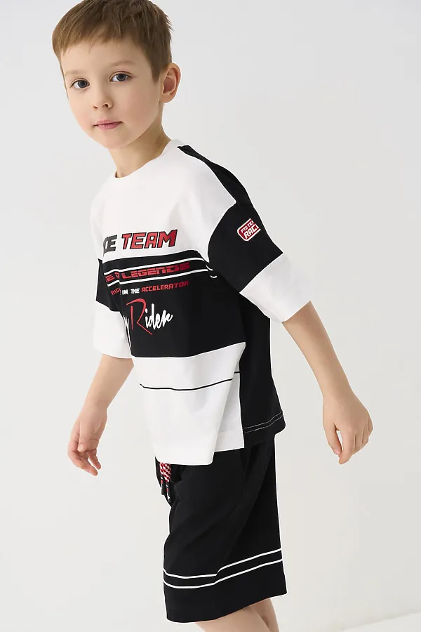 Комплект трикотажный для мальчиков: фуфайка (футболка), шорты PLAYTODAY, черный,белый - фото 2