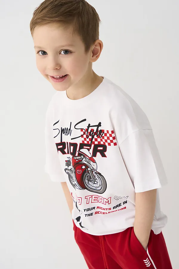 Комплект трикотажный для мальчиков: фуфайка (футболка), шорты PLAYTODAY, белый,красный - фото 2