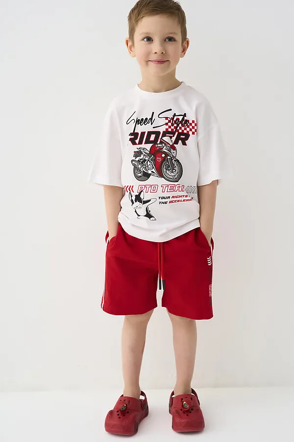 Комплект трикотажный для мальчиков: фуфайка (футболка), шорты PLAYTODAY, белый,красный - фото 2