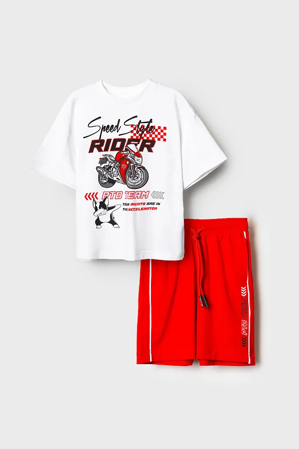 Комплект трикотажный для мальчиков: фуфайка (футболка), шорты PLAYTODAY, белый,красный - фото 2