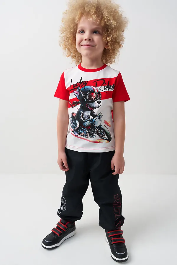 Фуфайка трикотажная для мальчиков (футболка) PLAYTODAY, белый,красный - фото 2