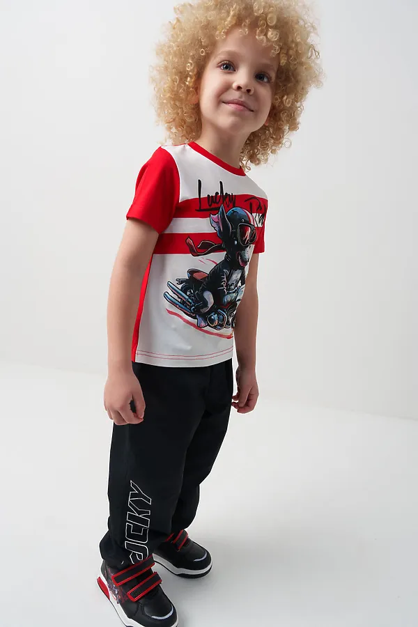 Фуфайка трикотажная для мальчиков (футболка) PLAYTODAY, белый,красный - фото 2