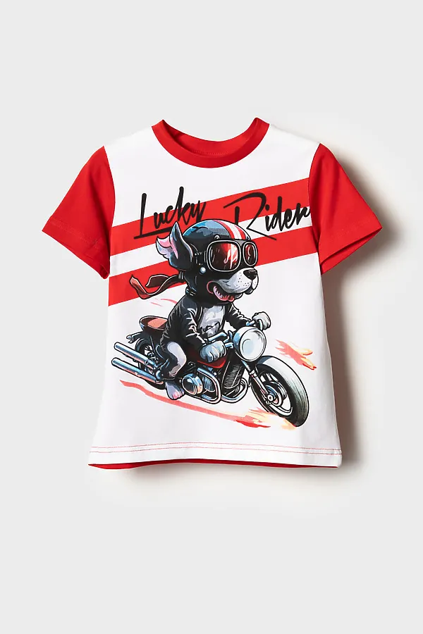 Фуфайка трикотажная для мальчиков (футболка) PLAYTODAY, белый,красный - фото 2