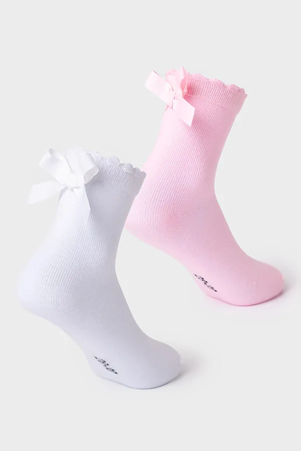 Носки трикотажные для девочек, 2 пары в комплекте PLAYTODAY, белый,светло-розовый - фото 2