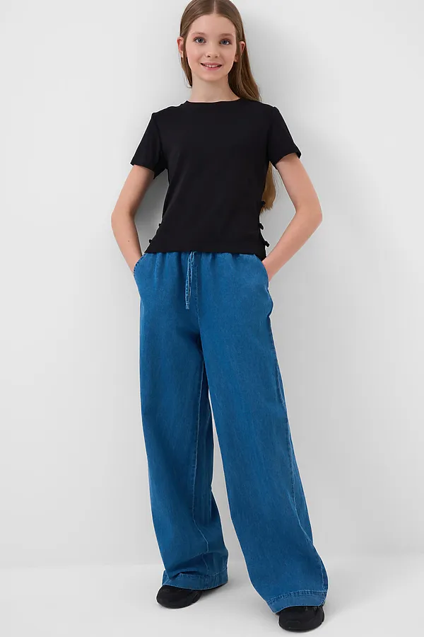 Брюки текстильные джинсовые для девочек PLAYTODAY, синий - фото 2