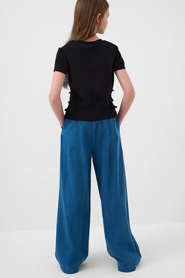 Брюки текстильные джинсовые для девочек PLAYTODAY, синий - фото 2