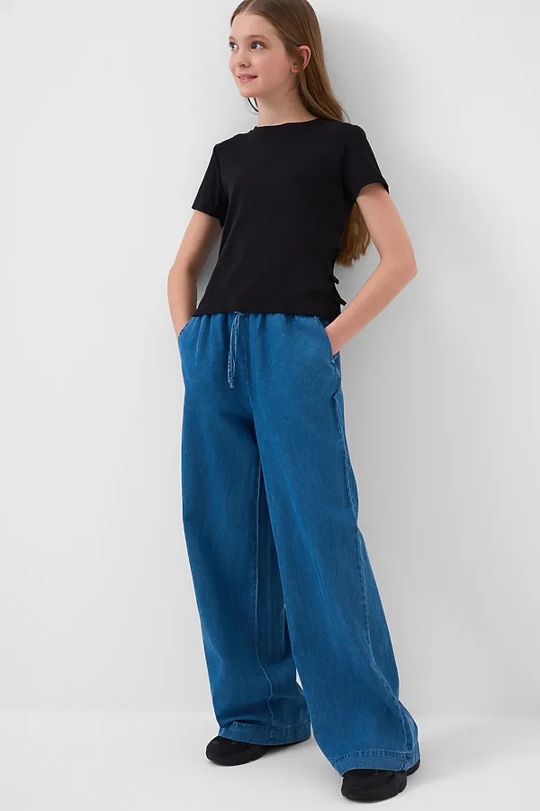 Брюки текстильные джинсовые для девочек PLAYTODAY, синий - фото 2