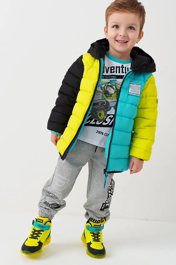 Куртка текстильная с полиуретановым покрытием для мальчиков PLAYTODAY, черный,светло-зеленый,бирюзовый - фото 2