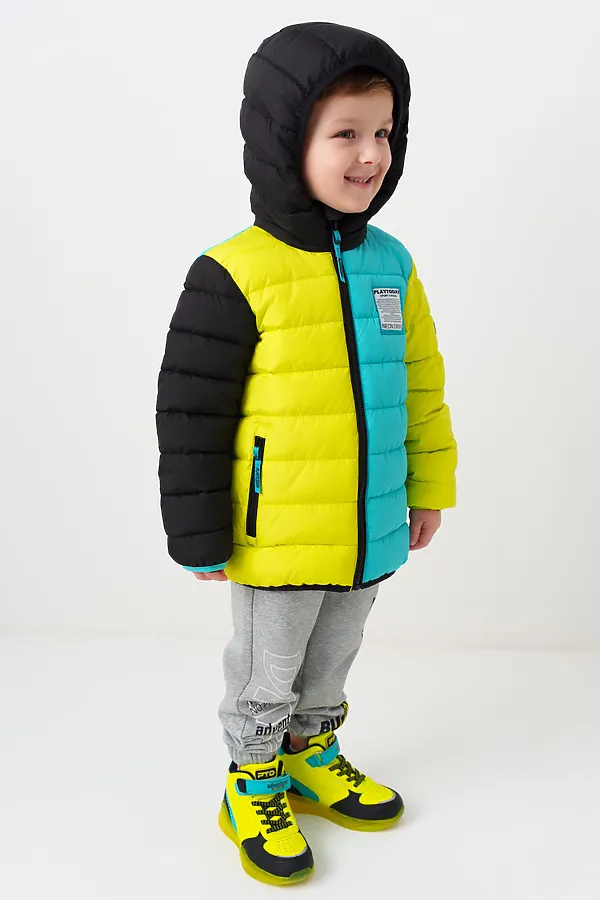 Куртка текстильная с полиуретановым покрытием для мальчиков PLAYTODAY, черный,светло-зеленый,бирюзовый - фото 2
