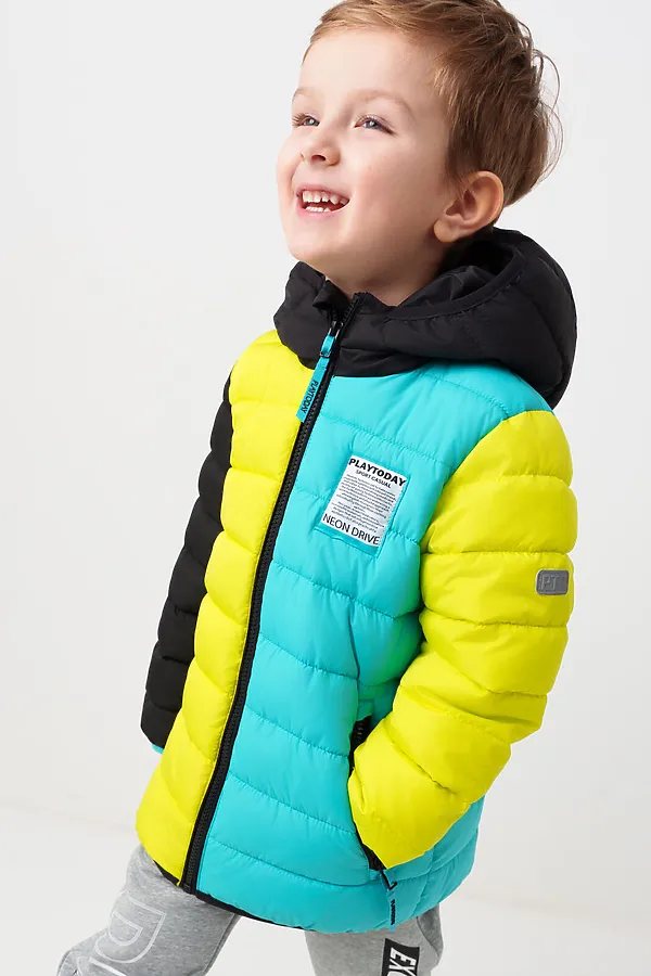 Куртка текстильная с полиуретановым покрытием для мальчиков PLAYTODAY, черный,светло-зеленый,бирюзовый - фото 2