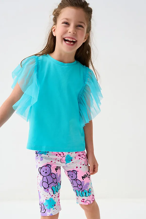 Джемпер трикотажный для девочек (футболка) PLAYTODAY, бирюзовый - фото 2