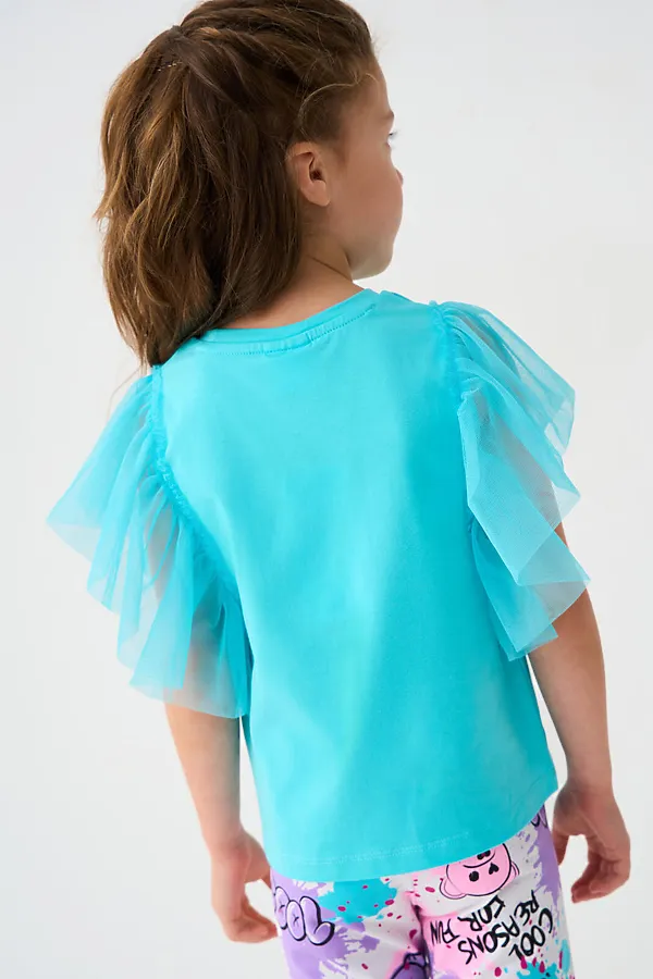 Джемпер трикотажный для девочек (футболка) PLAYTODAY, бирюзовый - фото 2