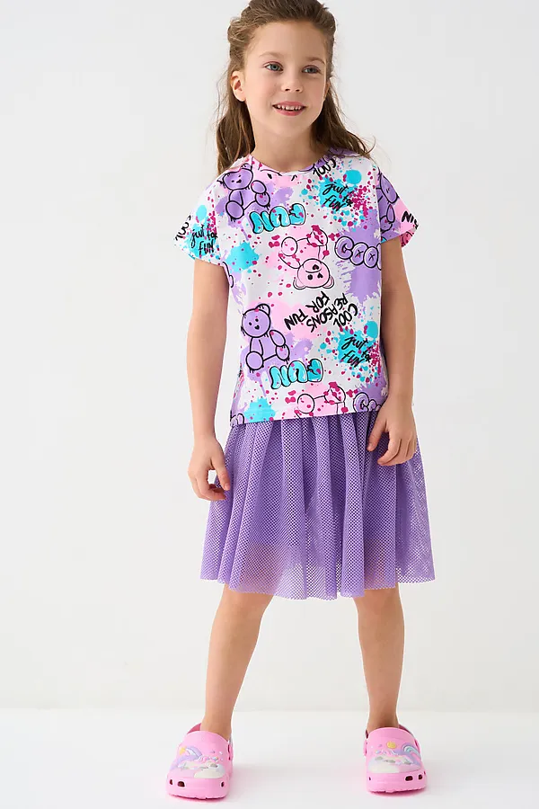 Фуфайка трикотажная для девочек (футболка) PLAYTODAY, разноцветный - фото 2