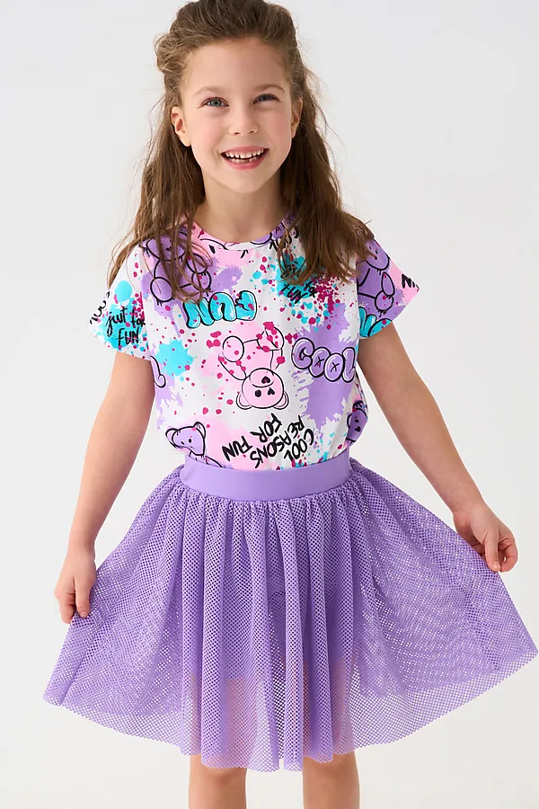 Юбка-шорты трикотажные для девочек PLAYTODAY, сиреневый - фото 2