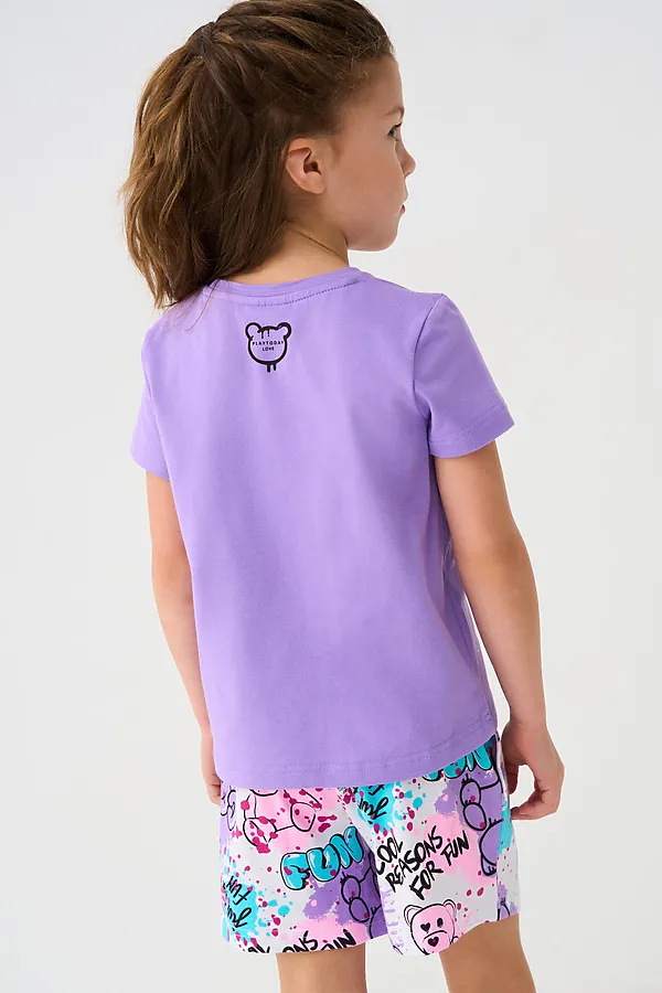 Комплект трикотажный для девочек: фуфайка (футболка), шорты PLAYTODAY, разноцветный - фото 2