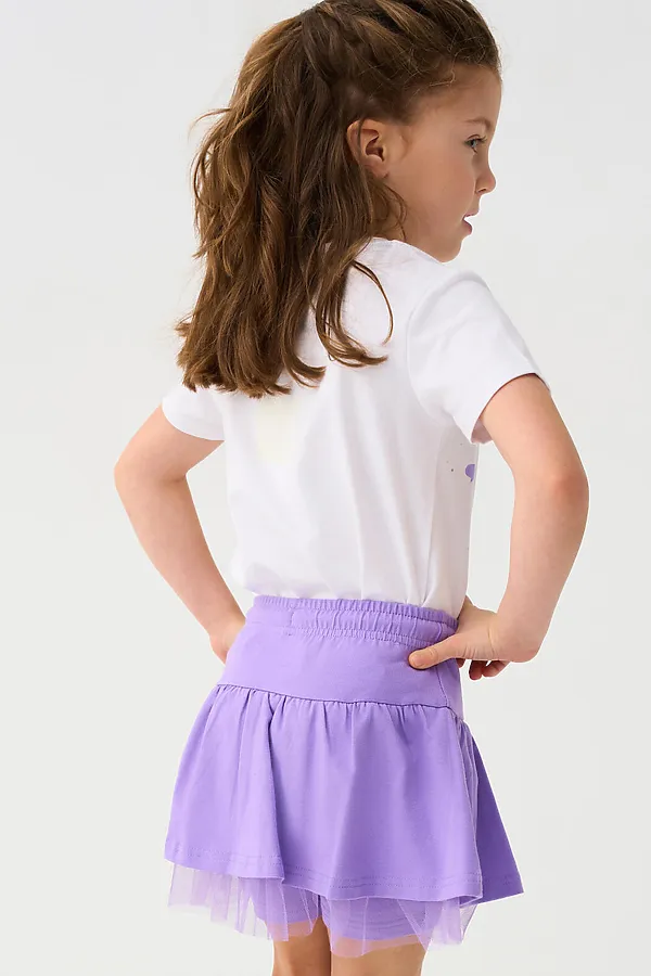 Комплект трикотажный для девочек: фуфайка (футболка), юбка-шорты PLAYTODAY, сиреневый,белый - фото 2