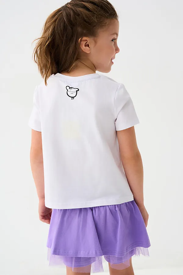 Комплект трикотажный для девочек: фуфайка (футболка), юбка-шорты PLAYTODAY, сиреневый,белый - фото 2
