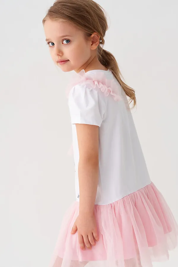 Платье трикотажное для девочек PLAYTODAY, белый,бежевый - фото 2