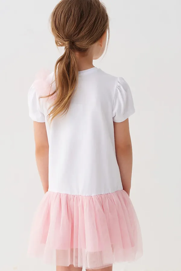 Платье трикотажное для девочек PLAYTODAY, белый,бежевый - фото 2