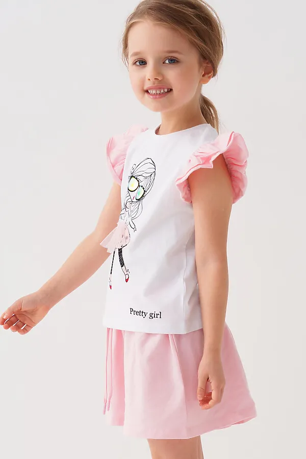 Комплект трикотажный для девочек: джемпер (футболка), шорты PLAYTODAY, белый,светло-розовый - фото 2