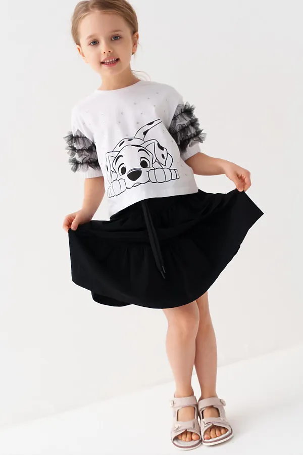Комплект трикотажный для девочек: джемпер (футболка), юбка PLAYTODAY, белый,черный - фото 2