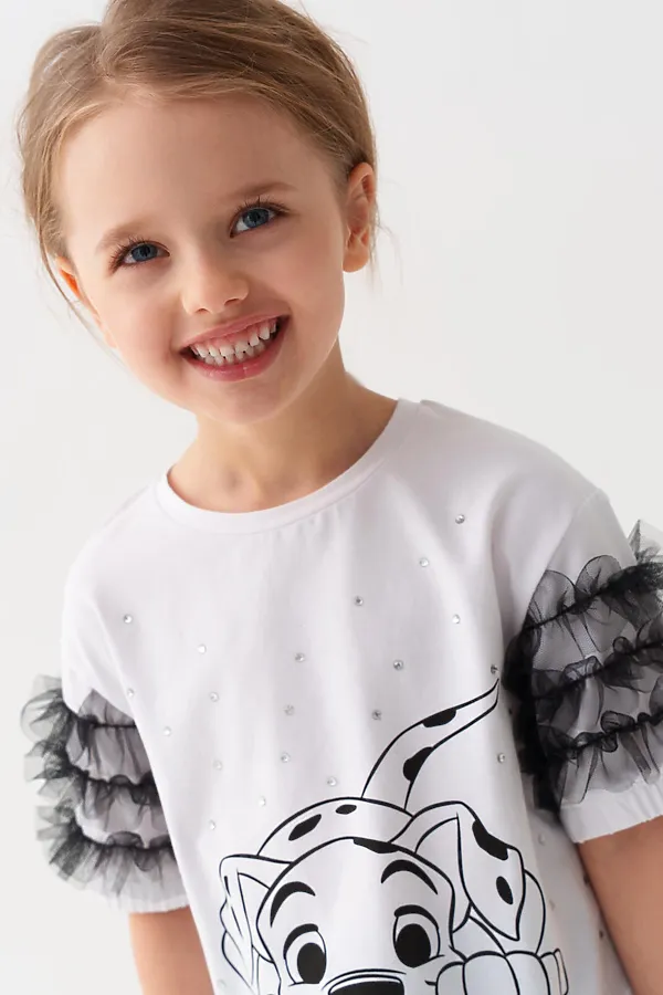 Комплект трикотажный для девочек: джемпер (футболка), юбка PLAYTODAY, белый,черный - фото 2