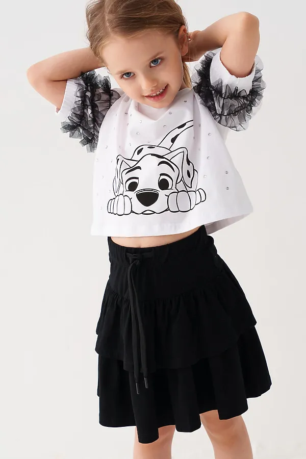 Комплект трикотажный для девочек: джемпер (футболка), юбка PLAYTODAY, белый,черный - фото 2